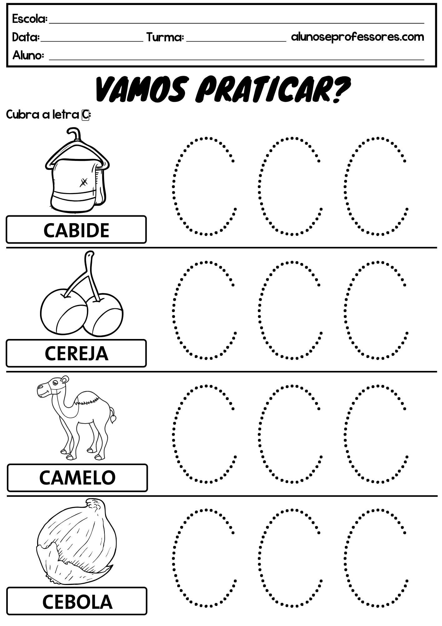 Atividades com a Letra C prontas para imprimir | Alunos e Professores