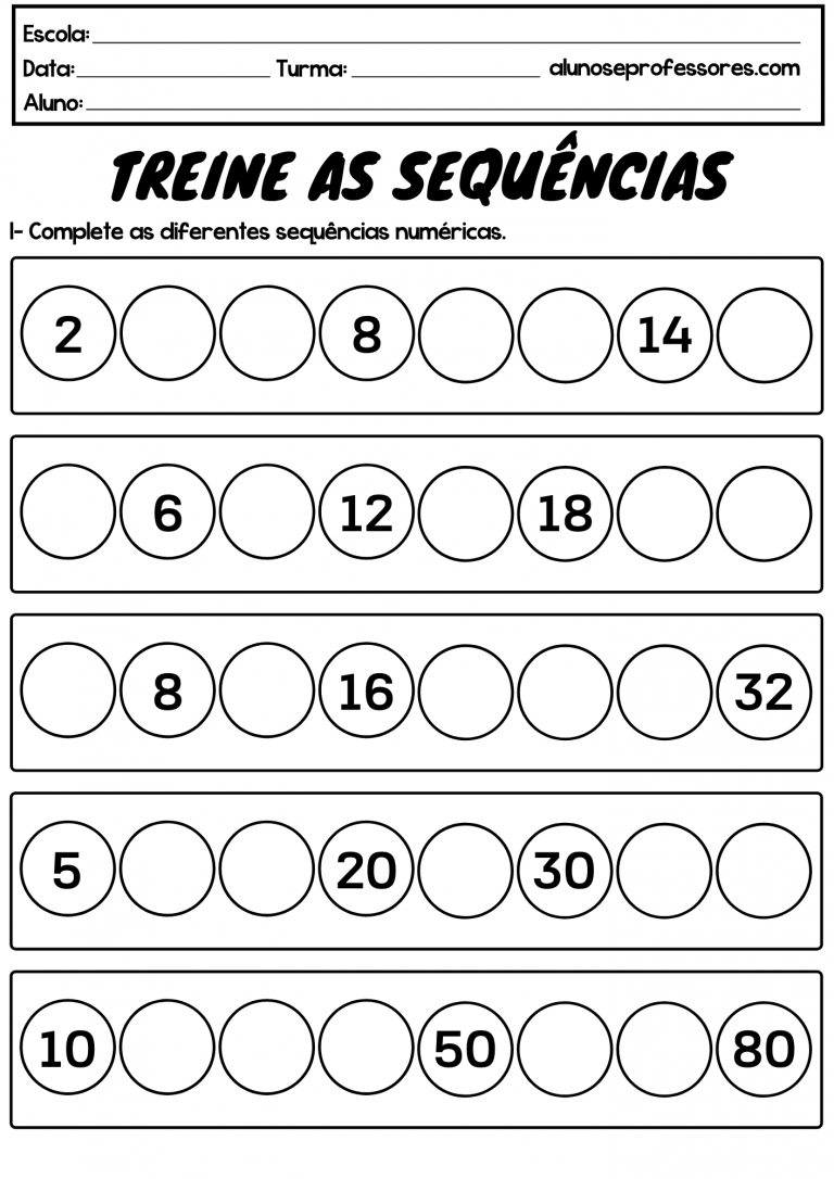 Atividades de Sequência Numérica para imprimir | Alunos e Professores