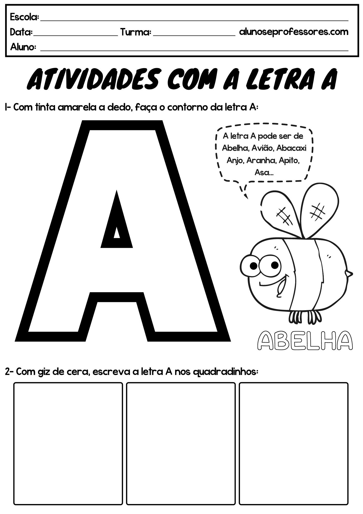 Atividades com a Letra A prontas para imprimir | Alunos e Professores