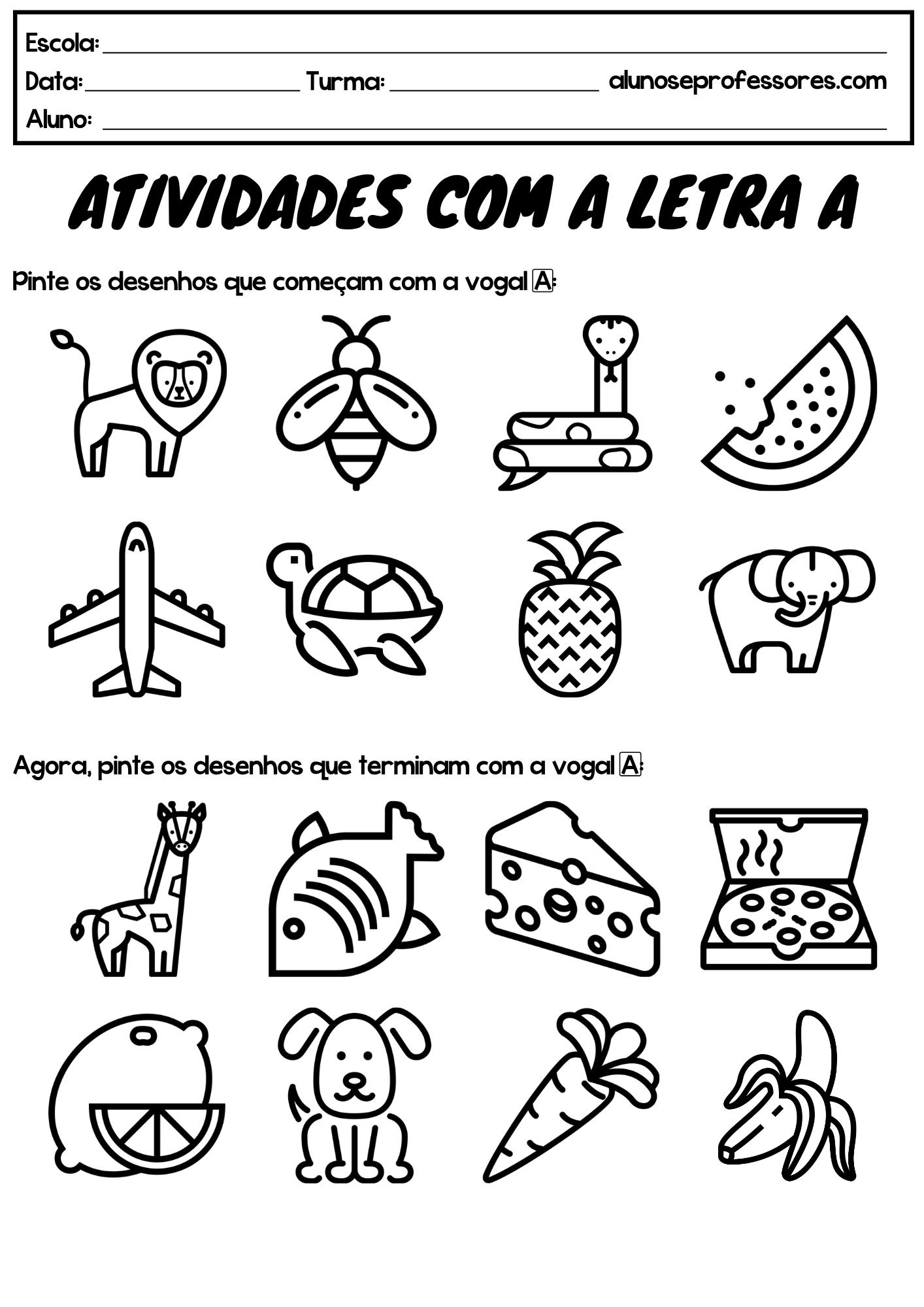 Atividades com a Letra A prontas para imprimir | Alunos e Professores