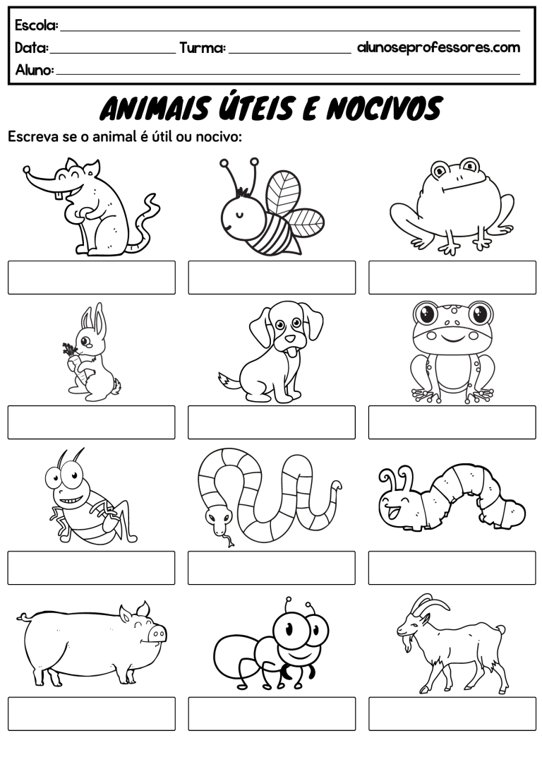 Atividades sobre Animais Úteis e Nocivos | Alunos e Professores
