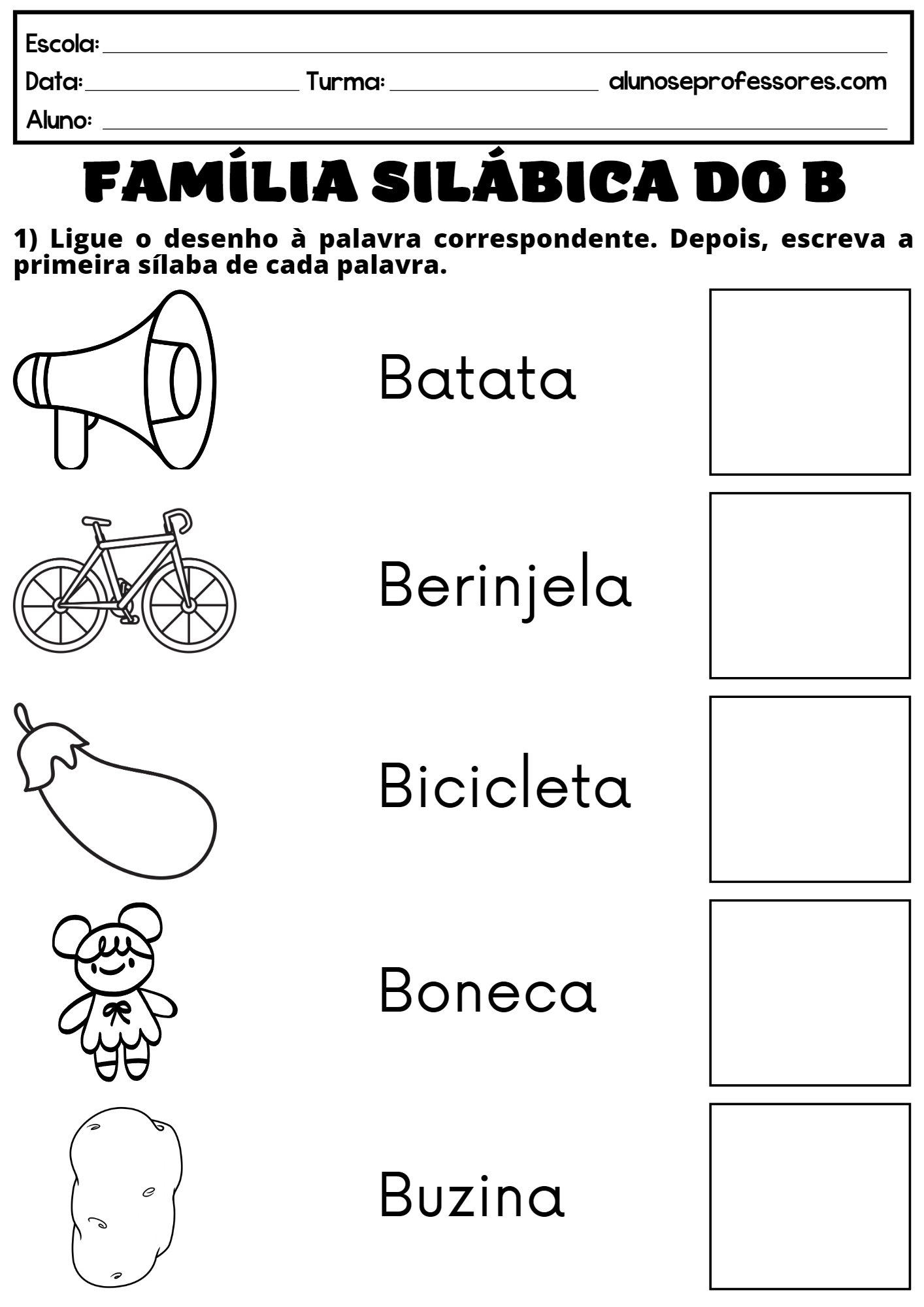 Atividades com a Família Silábica do B para imprimir | Alunos e Professores
