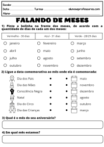 Atividades sobre os Meses do Ano para imprimir | Alunos e Professores