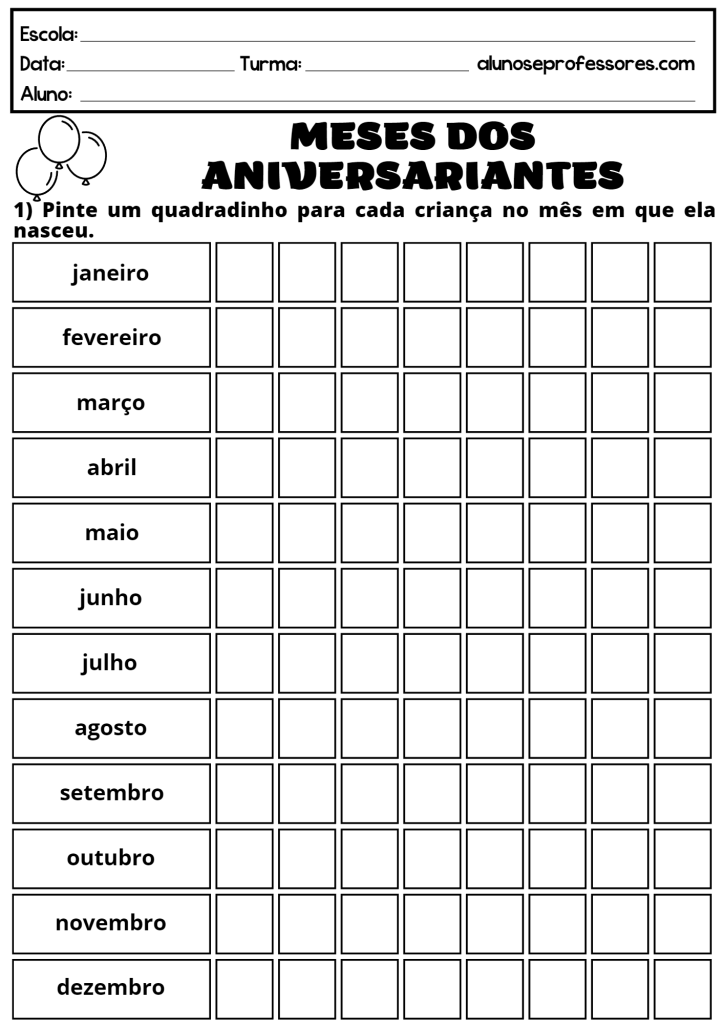 Aprendendo o calendário, Meses do ano