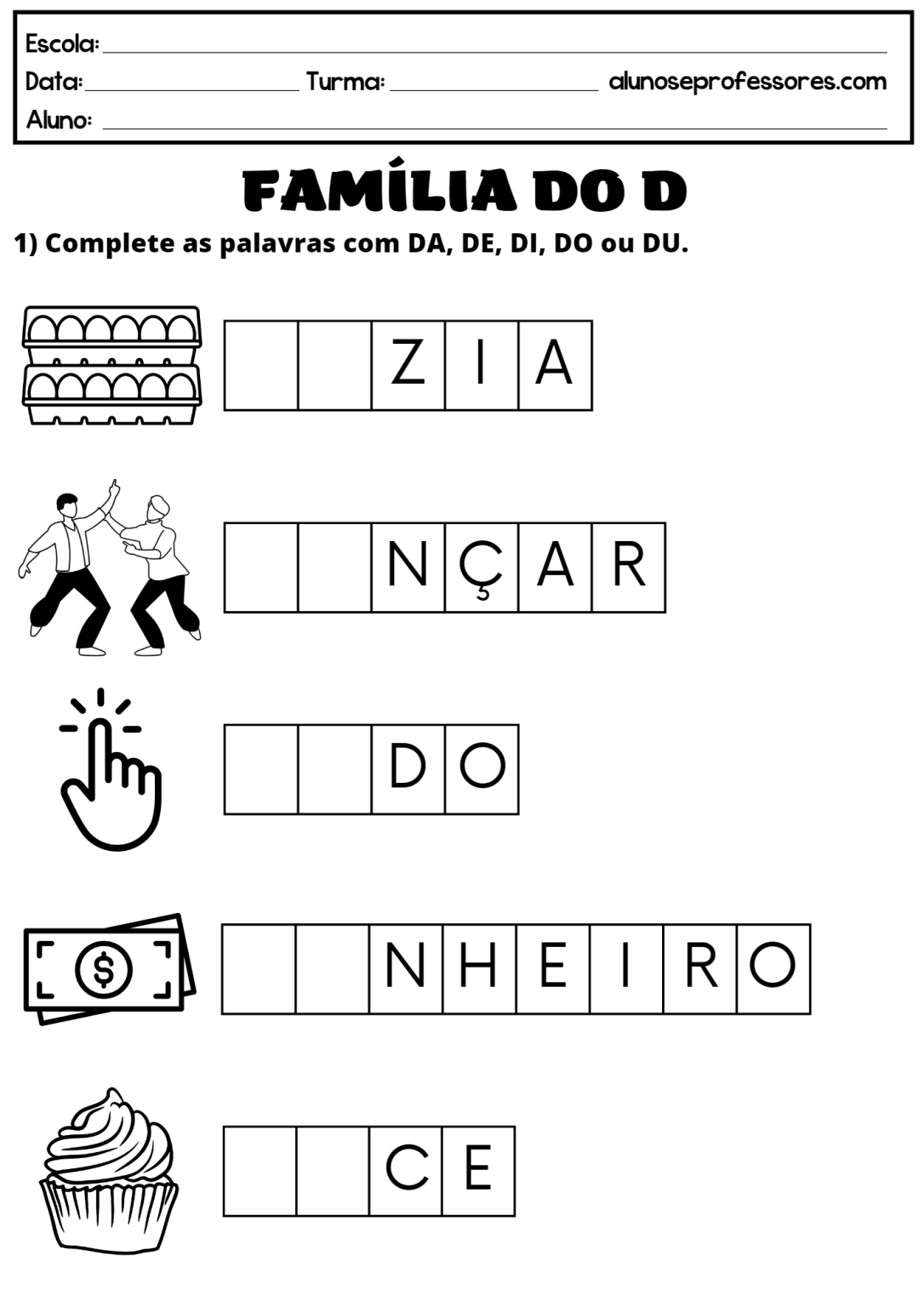 Atividades com a Família Silábica do D para imprimir | Alunos e Professores