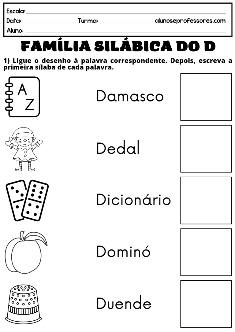 Atividades com a Família Silábica do D para imprimir | Alunos e Professores