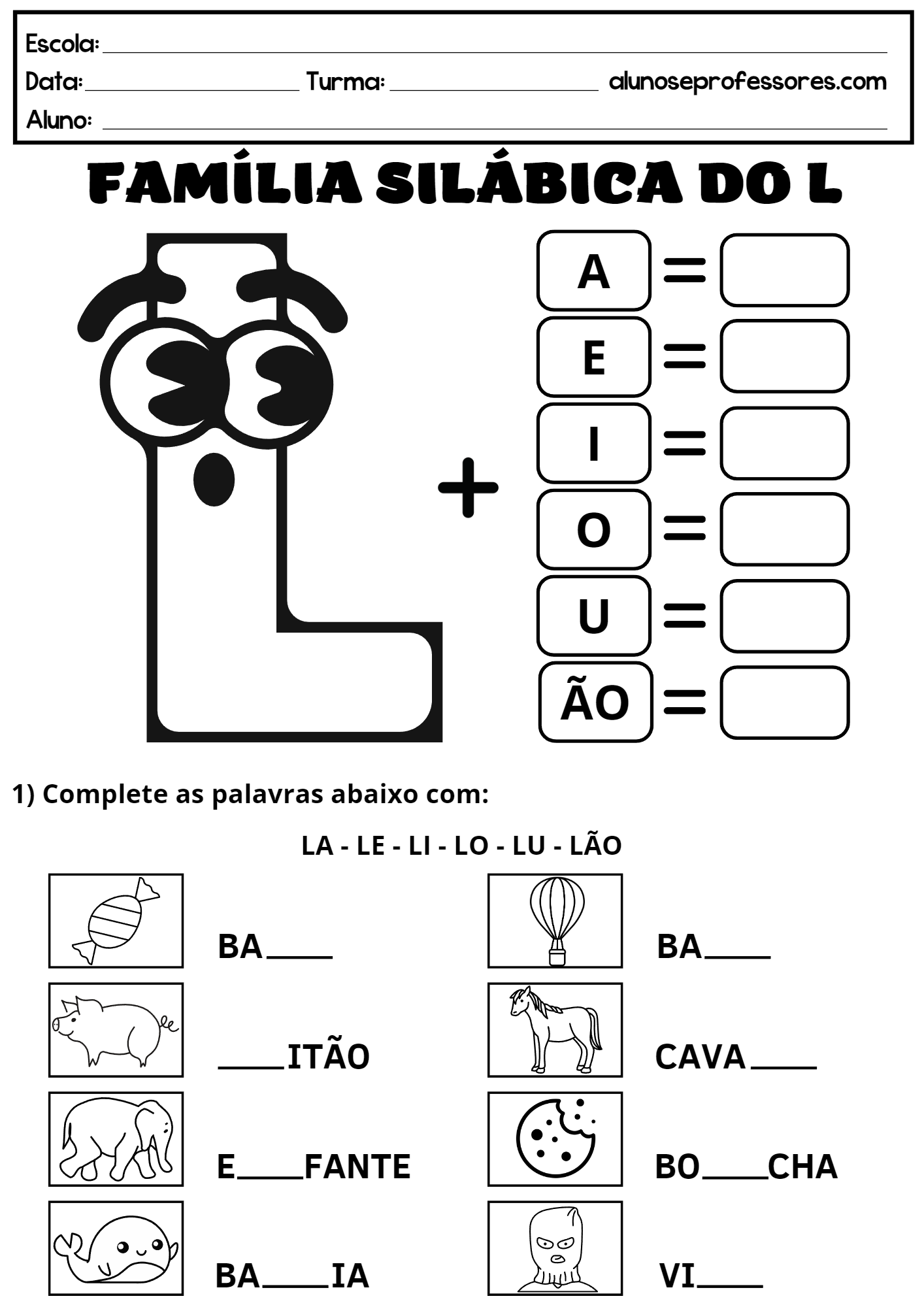 Atividades com a Letra L para imprimir | Alunos e Professores