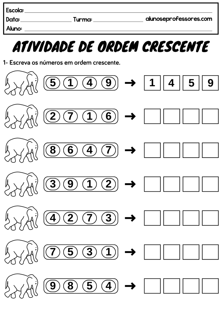 Atividades sobre Ordem Crescente e Decrescente para imprimir | Alunos e ...