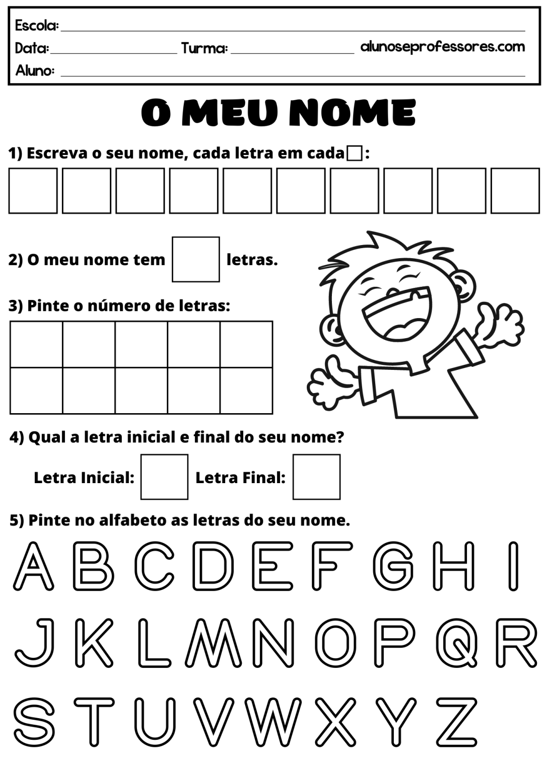 Atividades com o Nome para imprimir | Alunos e Professores