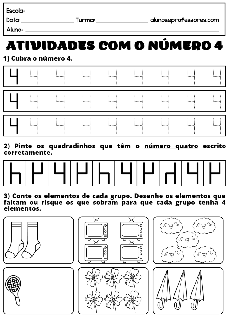 Atividade de Matemática para 1º Ano – Procure, pinte e conte