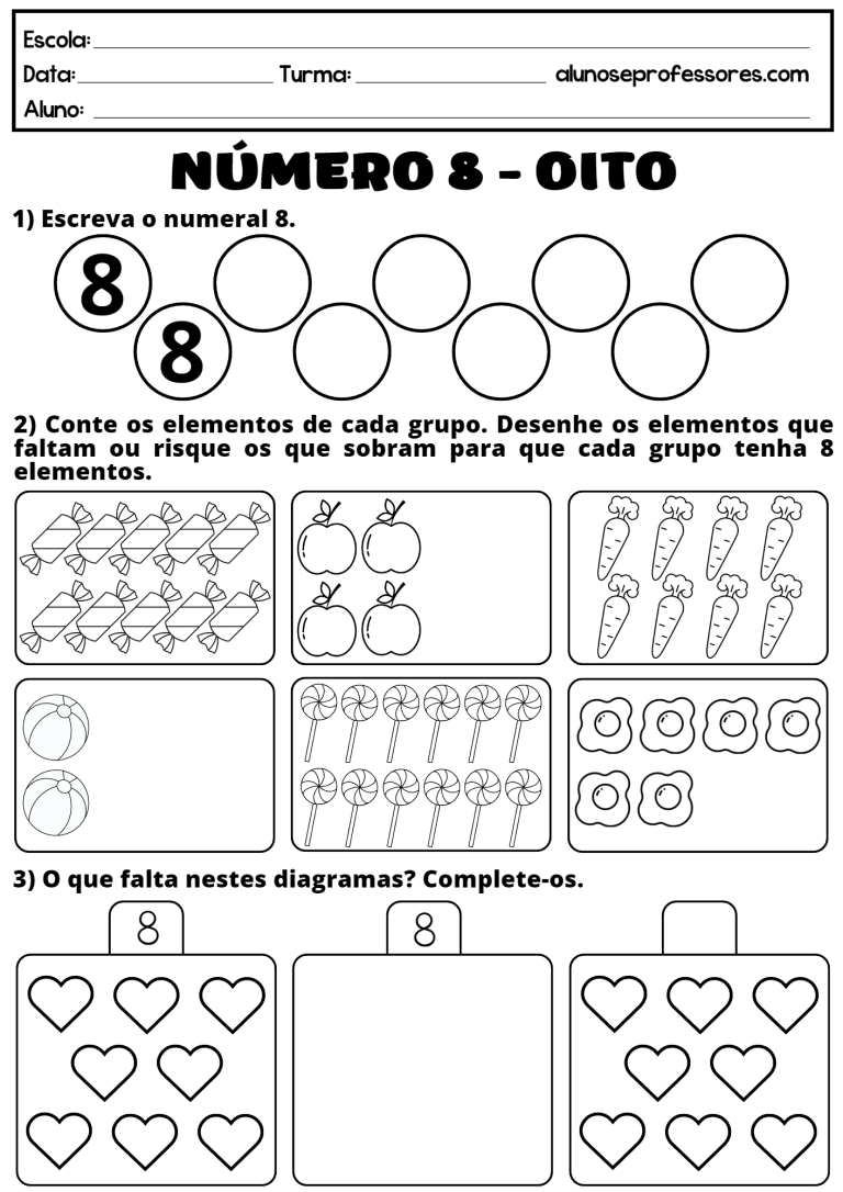 Atividades com o Número 8 para imprimir | Alunos e Professores