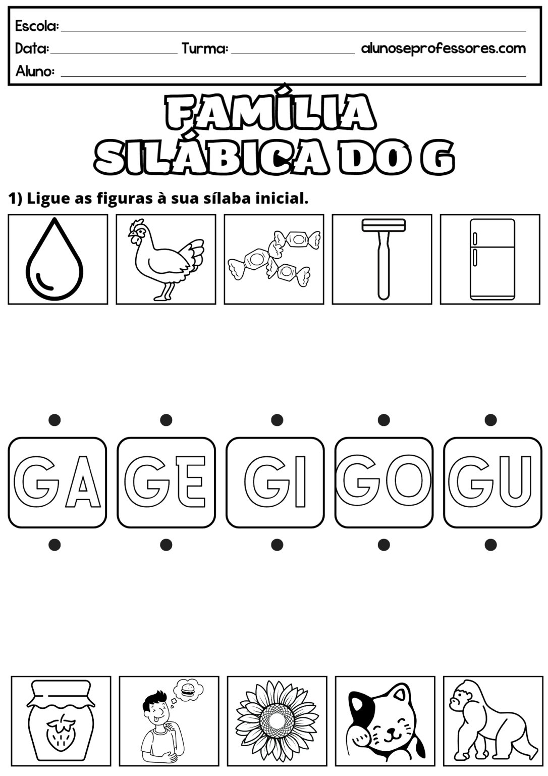 Atividades com a Família Silábica do G para imprimir | Alunos e Professores