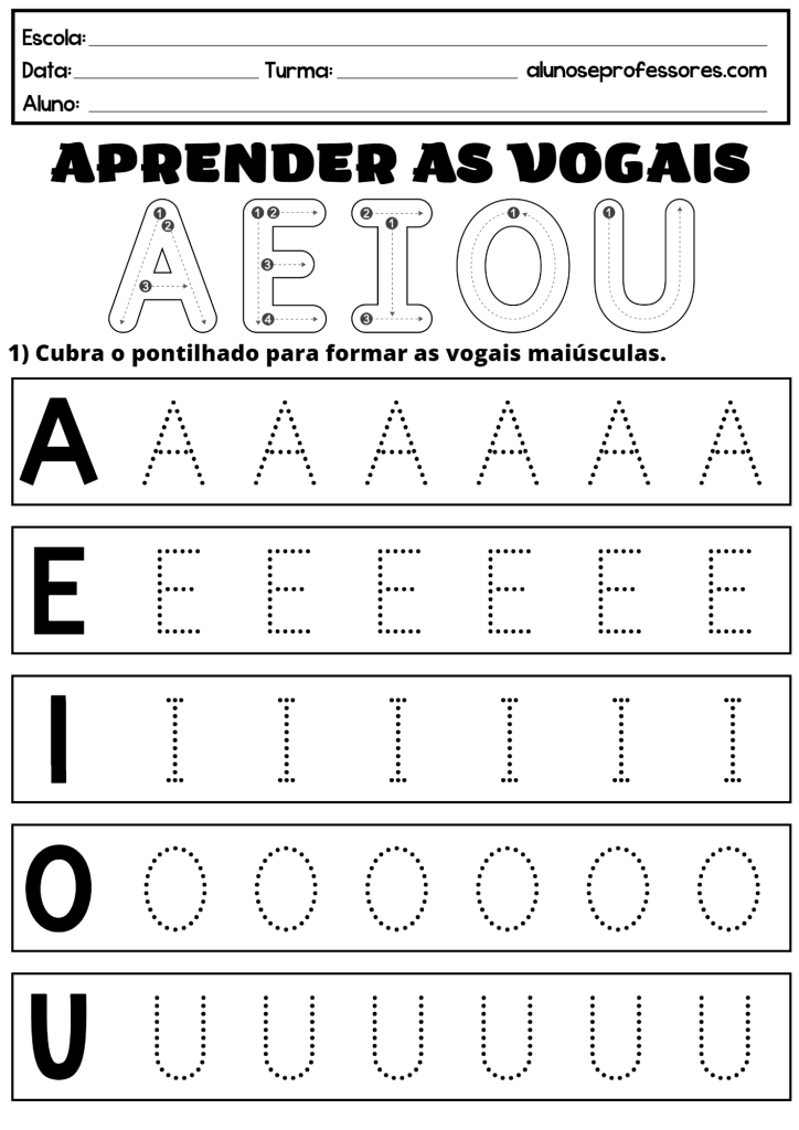 Aprendendo as vogais do alfabeto A, E, I, O, U 