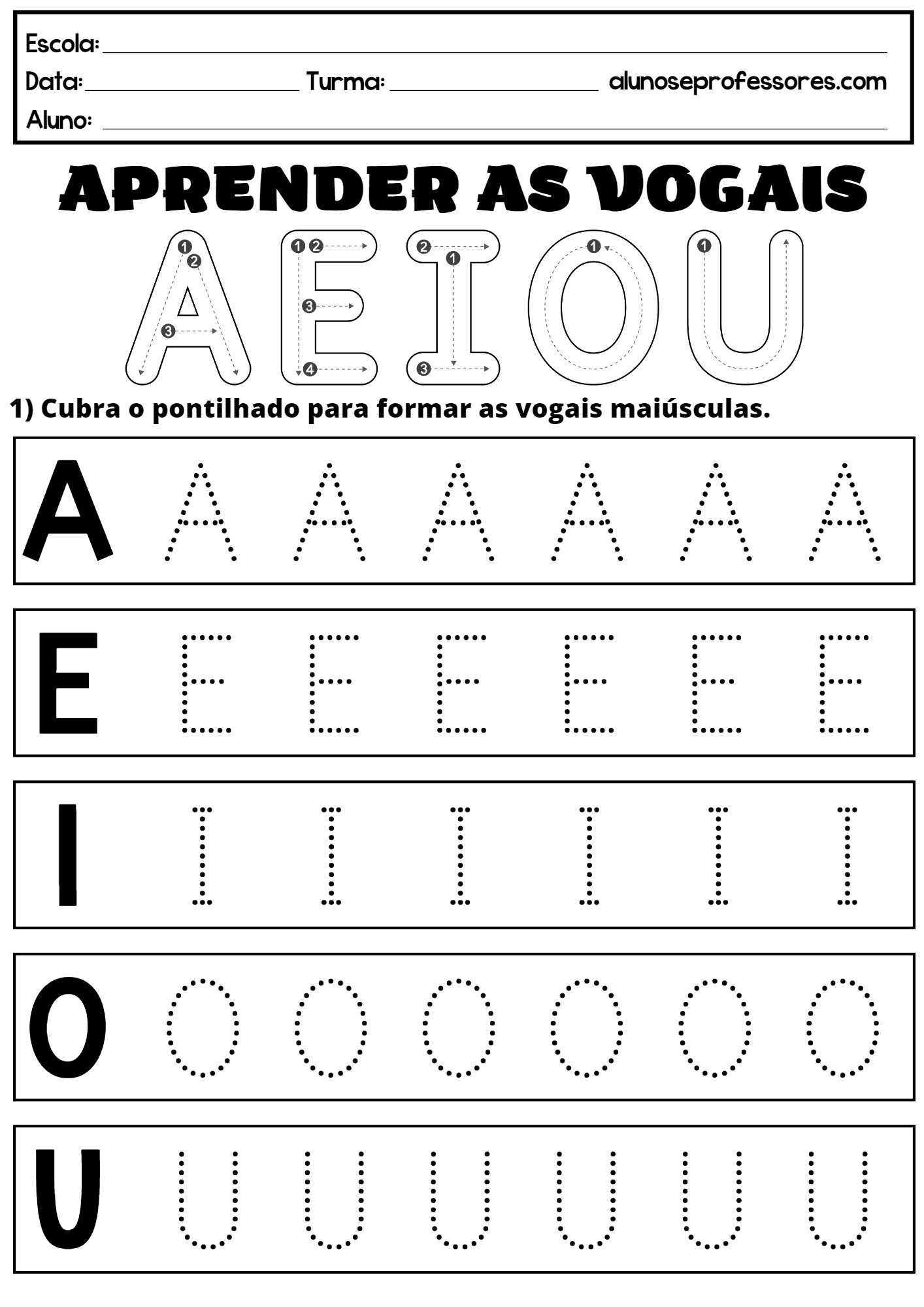 Tarefa com as Vogais – Atividade de Alfabetização