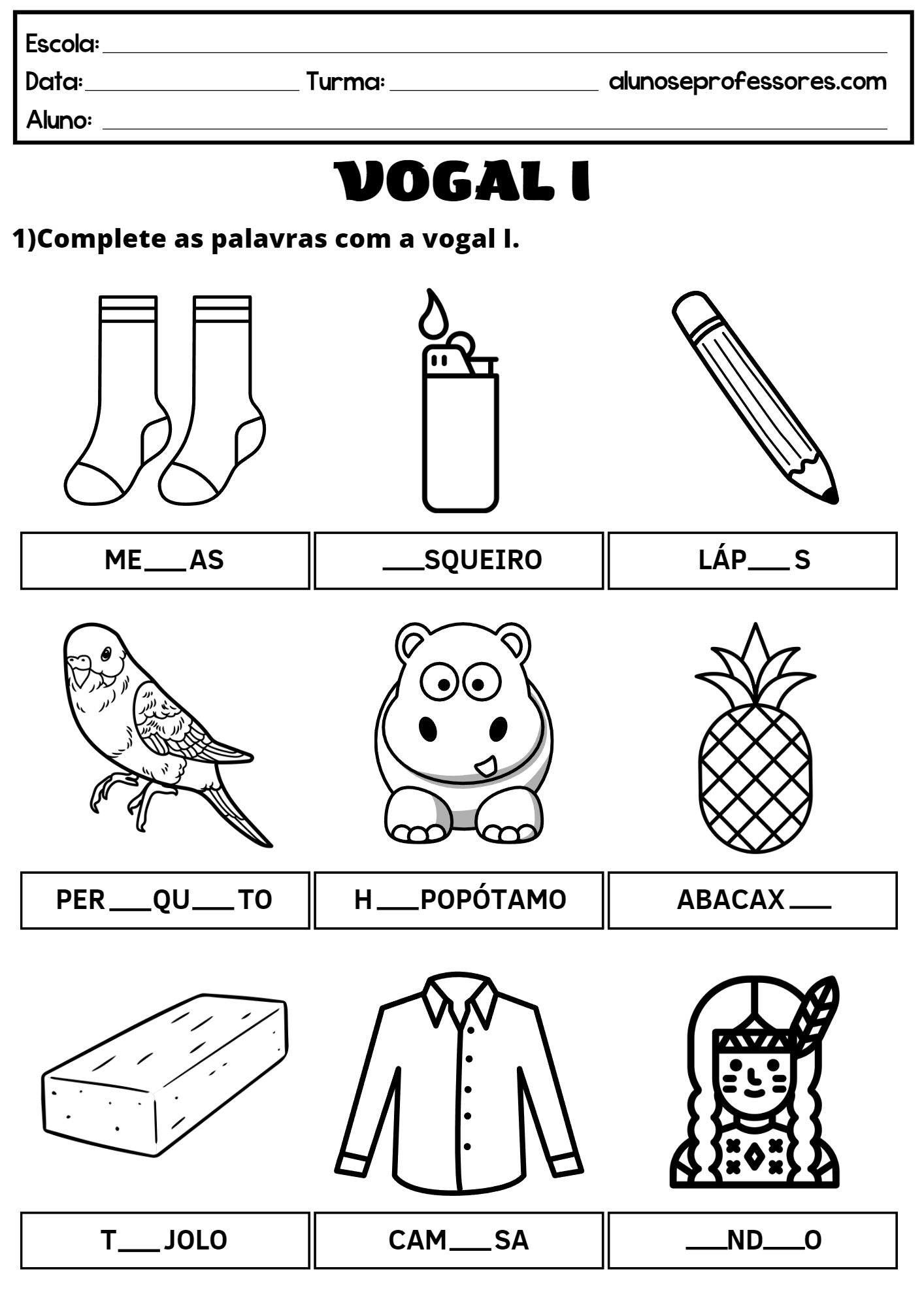 Atividades com a Letra I para imprimir | Alunos e Professores
