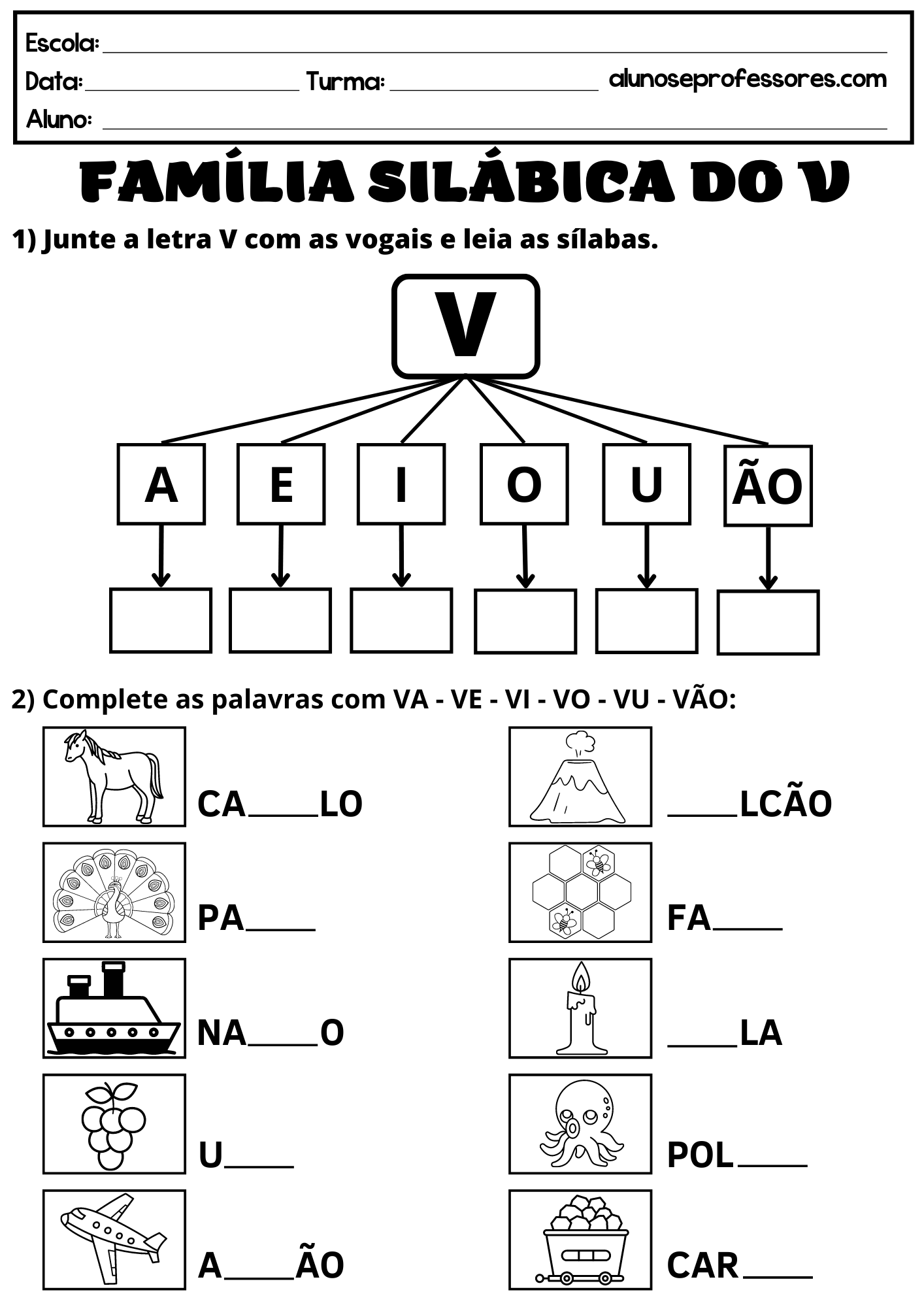 Atividades com a Letra V para imprimir | Alunos e Professores