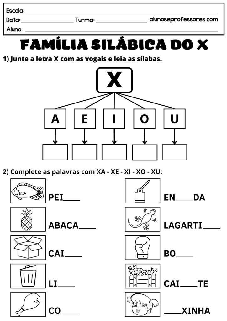 Familia silabica do x worksheet