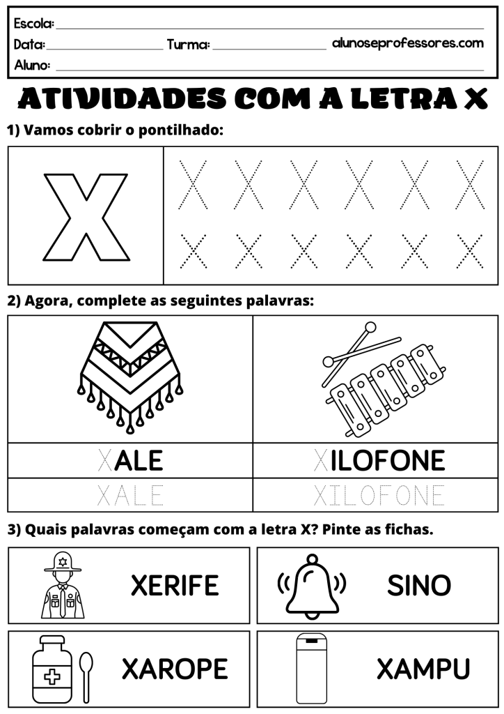 Atividade com a Letra X – Atividade de Alfabetização