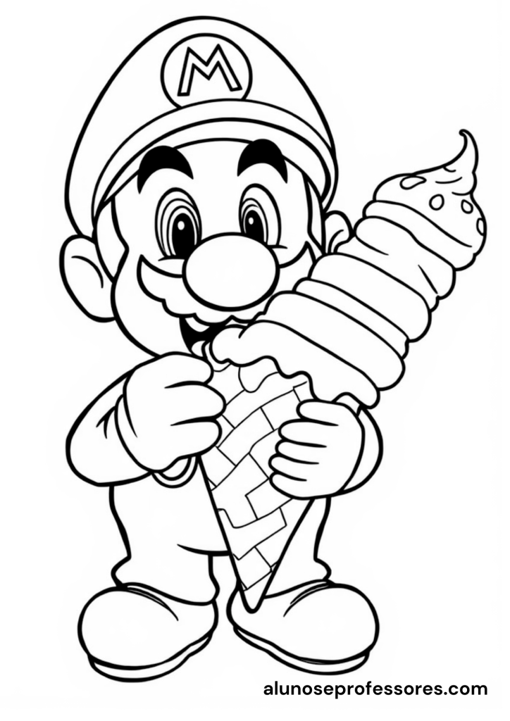 Desenhos do Super Mario para colorir - Super Mario a comer um gelado