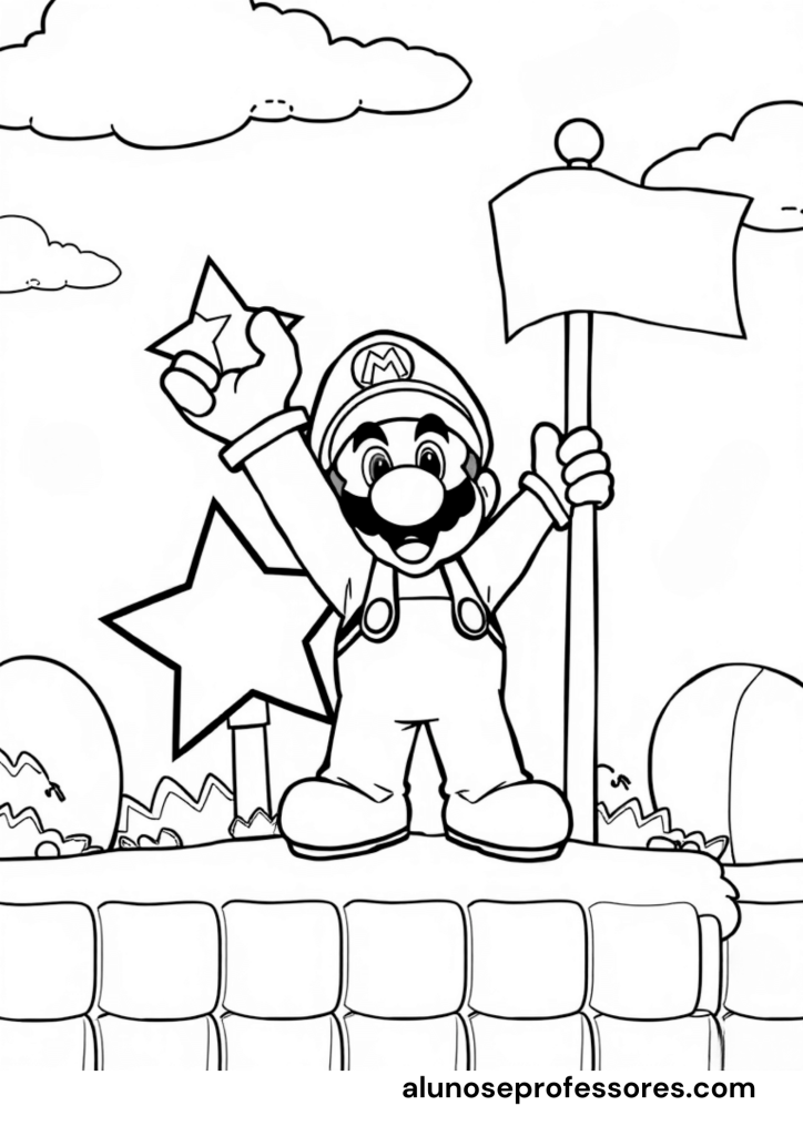 Desenhos do Super Mario para colorir - Super Mario no final da fase